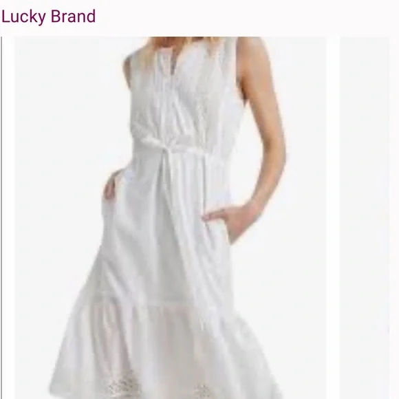 Lucky Brand White Eyelet Tie-Waist Midi Dress - Picture 14 of 15